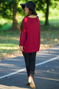 Long Sleeve V-Neck Piko Top - Wine - Piko Clothing
