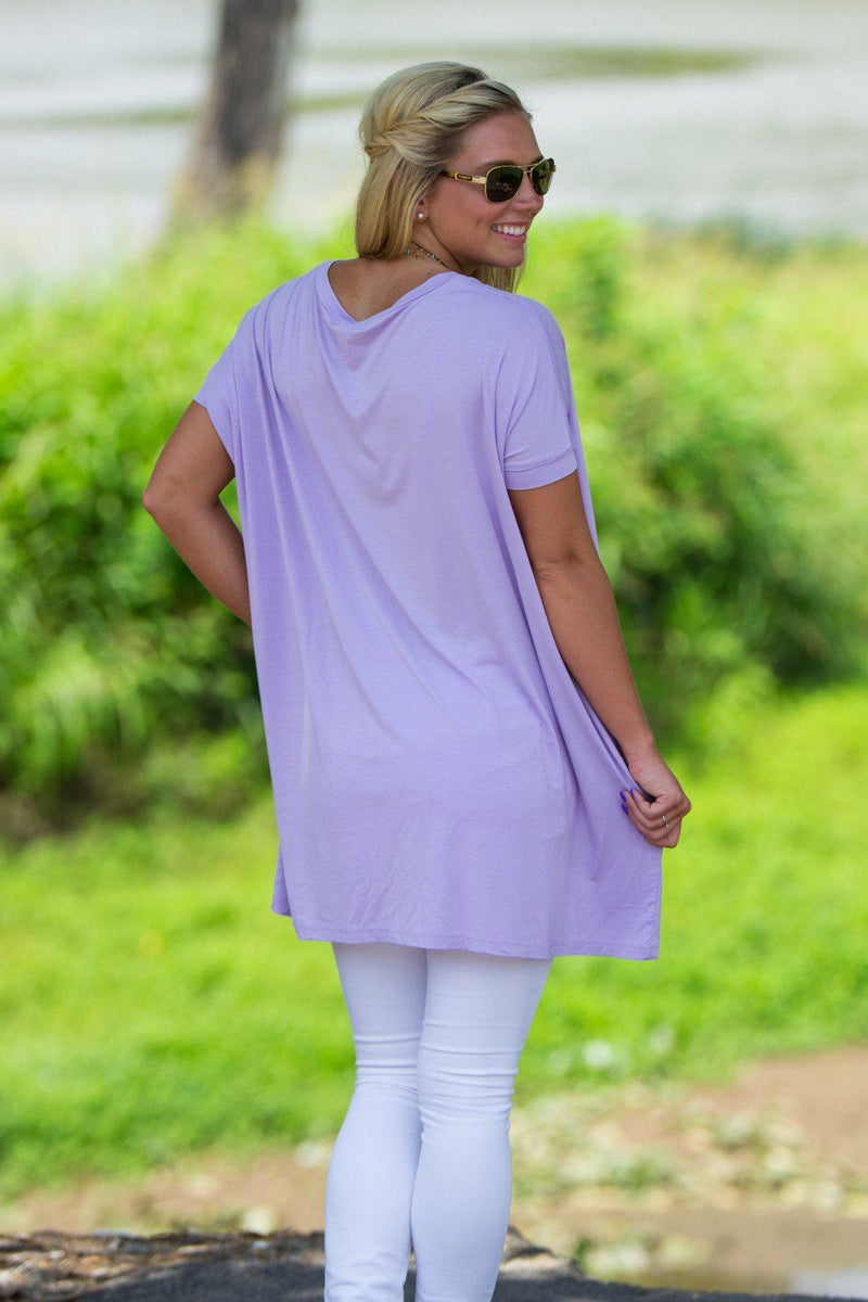 Short Sleeve V-Neck Piko Tunic - Lilac - Piko Clothing