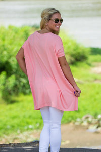 Short Sleeve V-Neck Piko Tunic - Peach - Piko Clothing