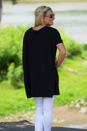 Short Sleeve V-Neck Piko Tunic - Black - Piko Clothing