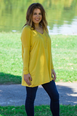 Long Sleeve V-Neck Piko Tunic - Mustard - Piko Clothing