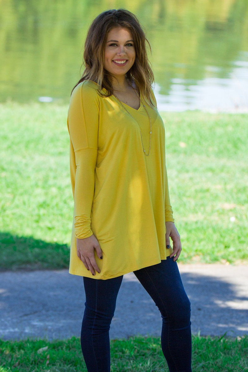 Long Sleeve V-Neck Piko Tunic - Mustard - Piko Clothing