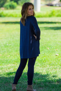 Long Sleeve V-Neck Piko Tunic - Navy - Piko Clothing