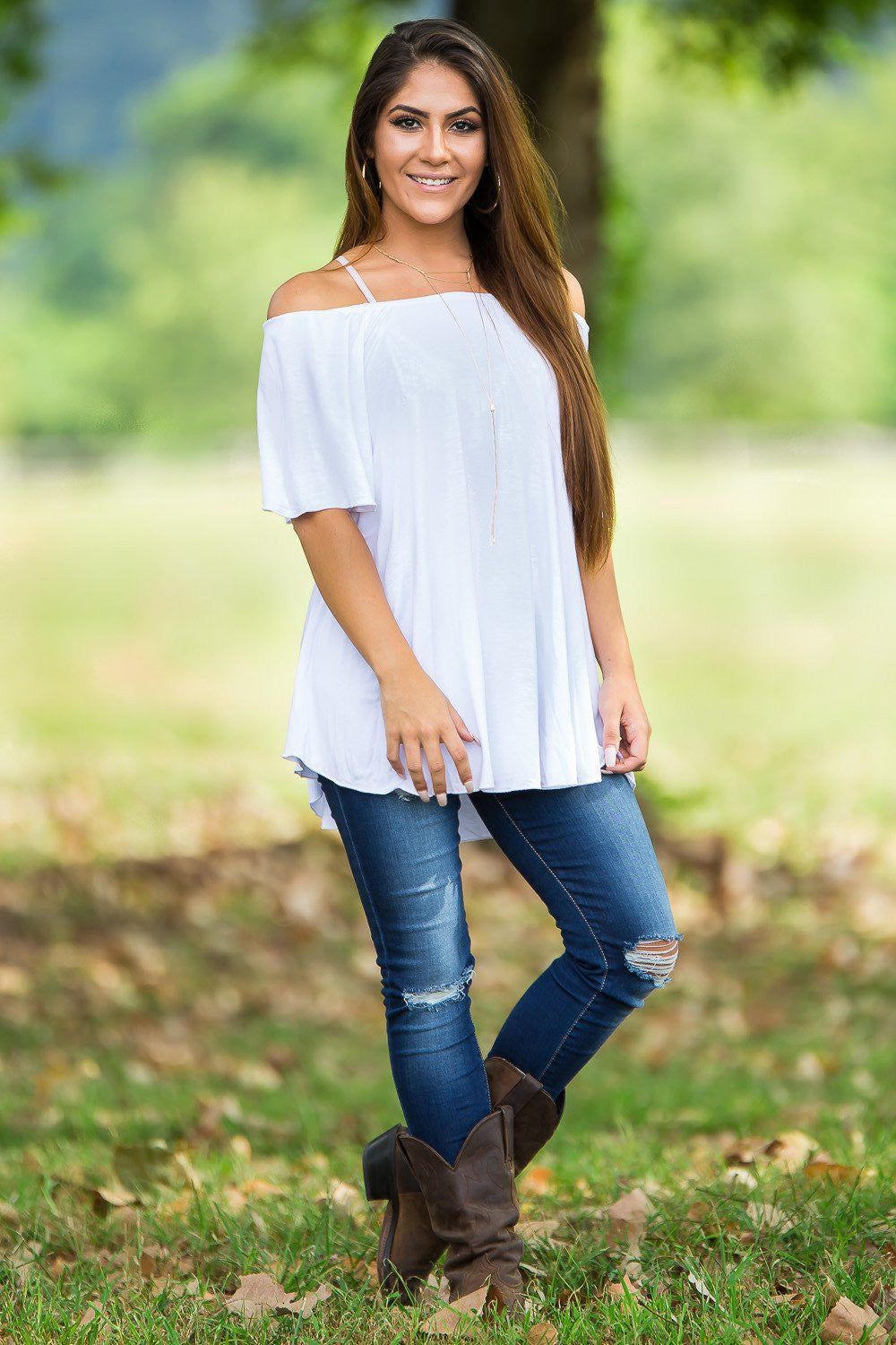 Off The Shoulder Short Sleeve Piko Top - White - Piko Clothing