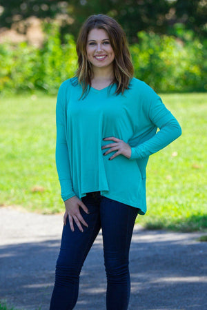 Long Sleeve V-Neck Piko Top - Light Green - Piko Clothing
