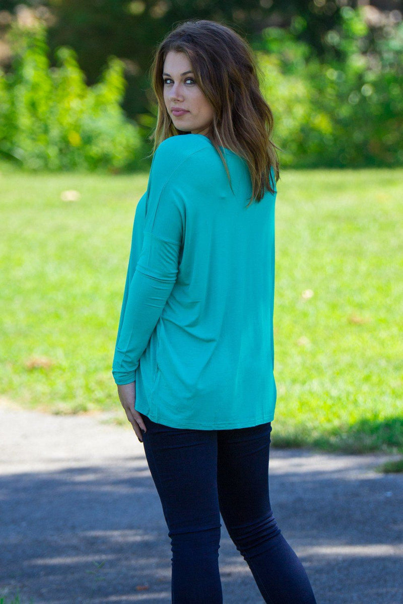 Long Sleeve V-Neck Piko Top - Light Green - Piko Clothing