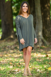 Long Sleeve V-Neck Piko Tunic - Army - Piko Clothing
