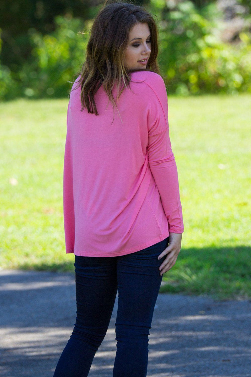 Long Sleeve V-Neck Piko Top - Pink - Piko Clothing