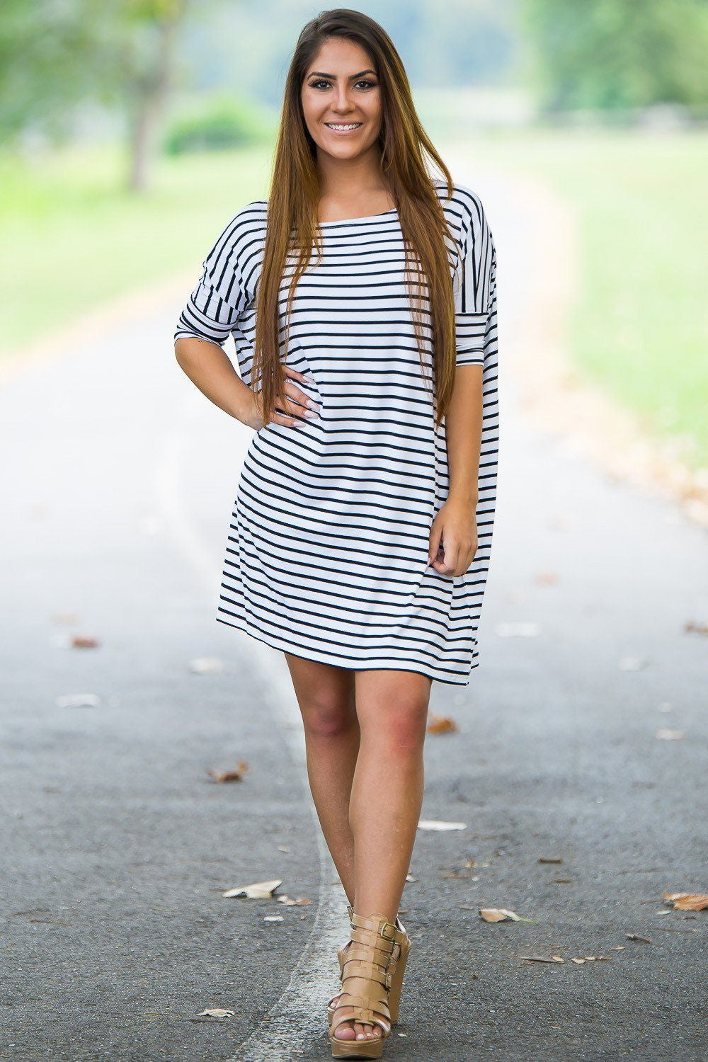 Half Sleeve Piko Tunic - White/Navy - Piko Clothing