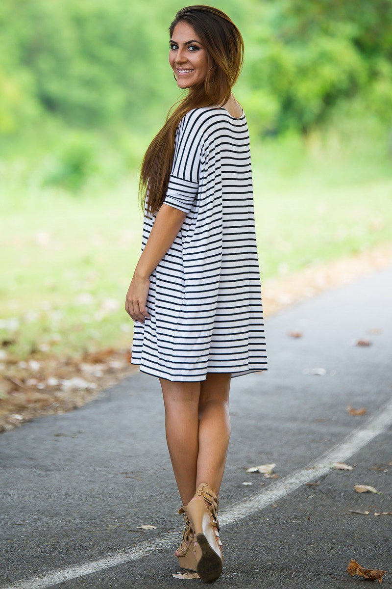 Half Sleeve Piko Tunic - White/Black - Piko Clothing