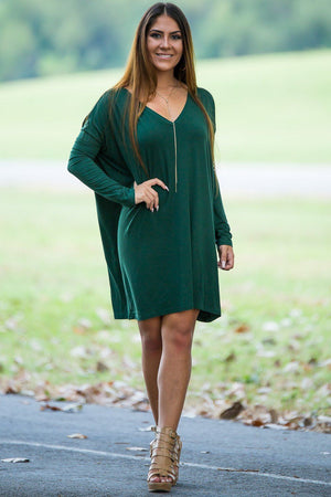 Long Sleeve V-Neck Piko Tunic - Forest Green - Piko Clothing