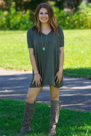 Short Sleeve V-Neck Piko Tunic - Army - Piko Clothing