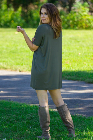 Short Sleeve V-Neck Piko Tunic - Army - Piko Clothing