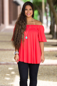 SALE-Off The Shoulder Short Sleeve Piko Top - Watermelon