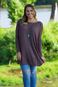 Long Sleeve Piko Tunic - Dark Brown - Piko Clothing
