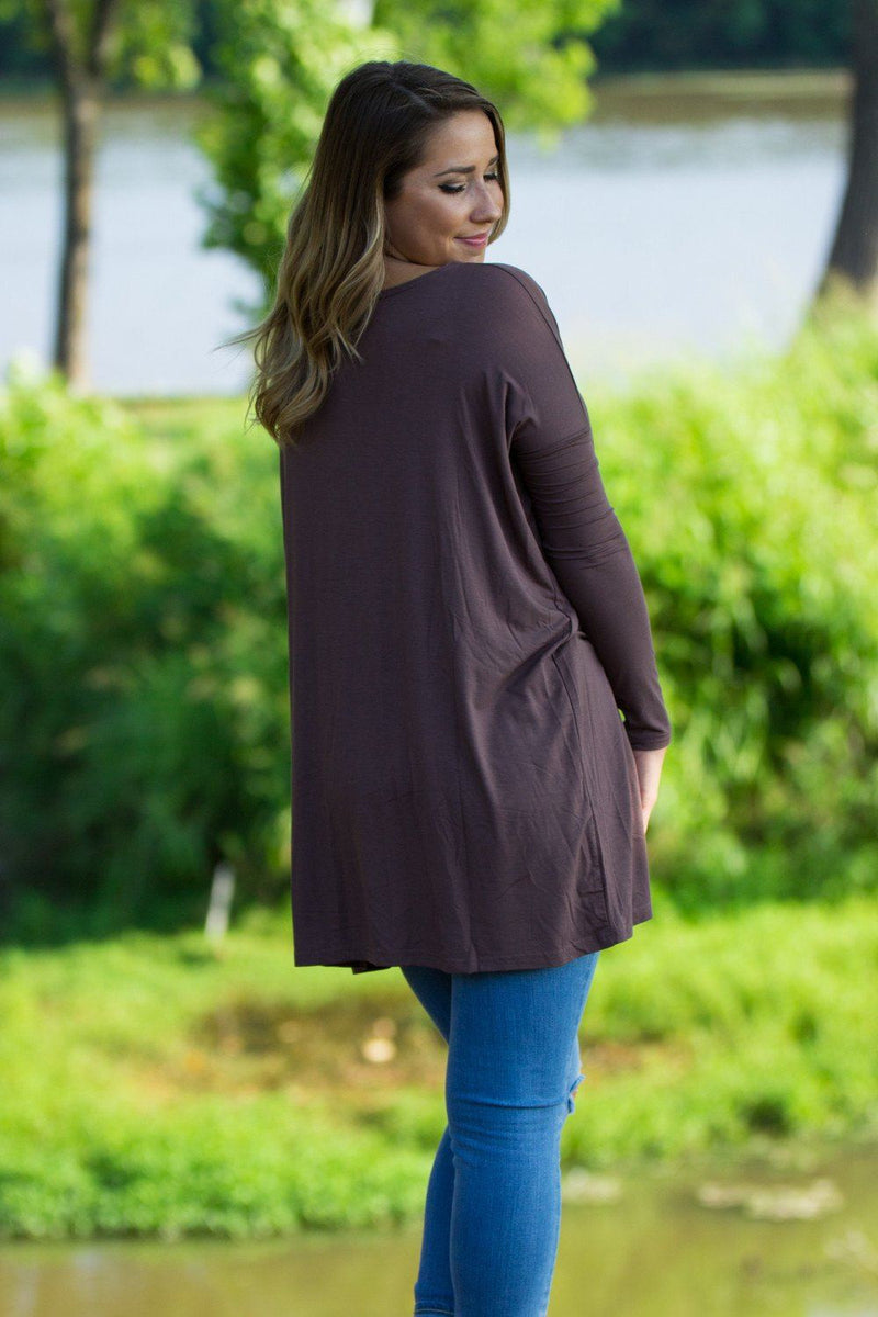 Long Sleeve Piko Tunic - Dark Brown - Piko Clothing