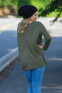 Long Sleeve V-Neck Piko Top - Dark Olive - Piko Clothing