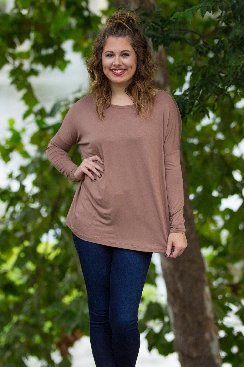 Long Sleeve Piko Top - Mocha - Piko Clothing