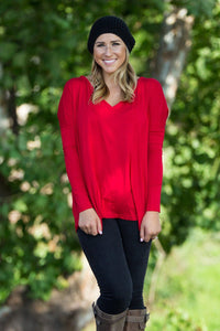 Long Sleeve V-Neck Piko Top - Red - Piko Clothing