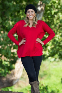 Long Sleeve V-Neck Piko Top - Red - Piko Clothing