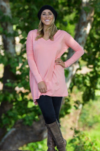 Long Sleeve V-Neck Piko Tunic - Peach - Piko Clothing