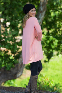 Long Sleeve V-Neck Piko Tunic - Peach - Piko Clothing