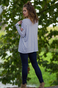 Long Sleeve Tiny Stripe Piko Top - White/Black - Piko Clothing