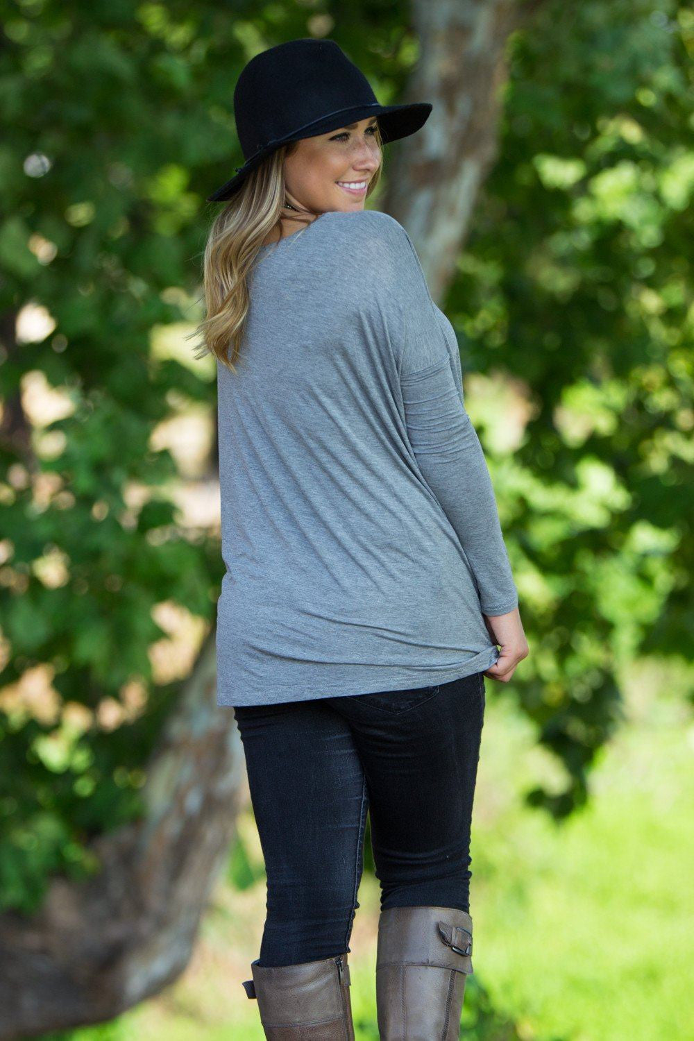 Long Sleeve V-Neck Piko Top - Heather Grey - Piko Clothing