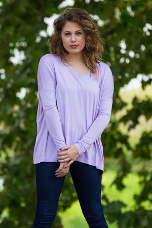 Long Sleeve V-Neck Piko Top - Lilac - Piko Clothing