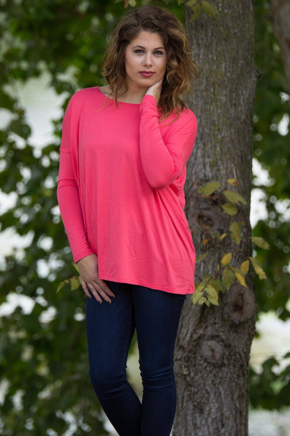 Long Sleeve Piko Top - Coral - Piko Clothing