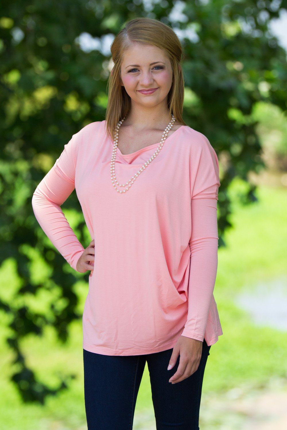 Long Sleeve Piko Top - Peach - Piko Clothing