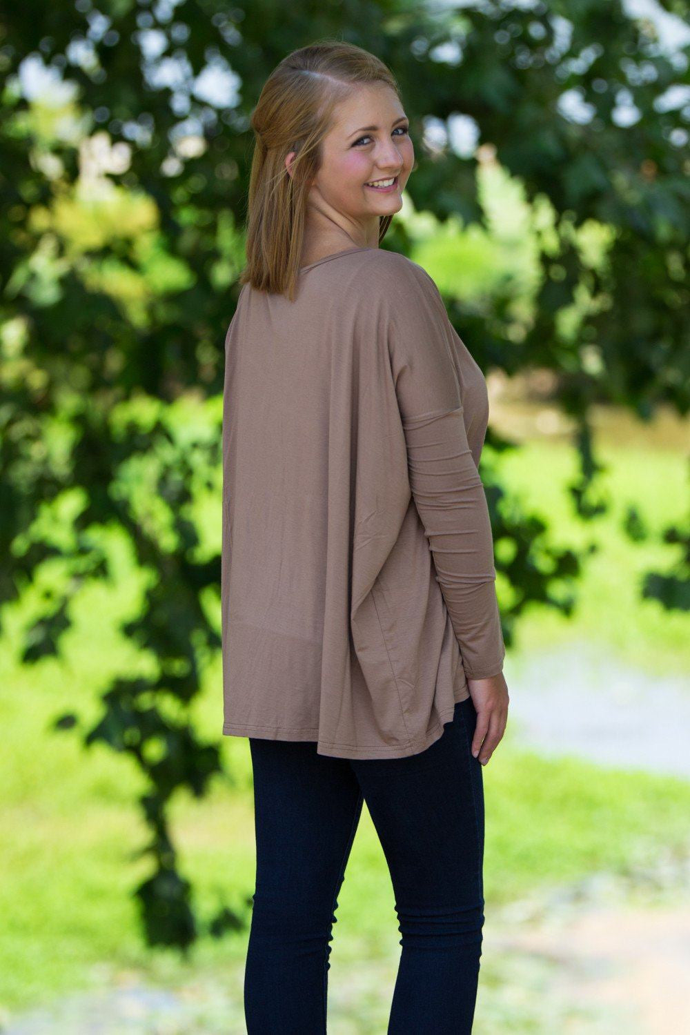 Long Sleeve V-Neck Piko Top - Mocha - Piko Clothing