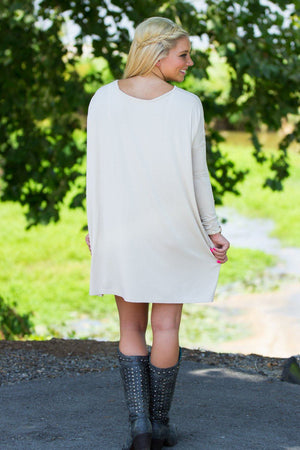 Long Sleeve V-Neck Piko Tunic - Beige - Piko Clothing