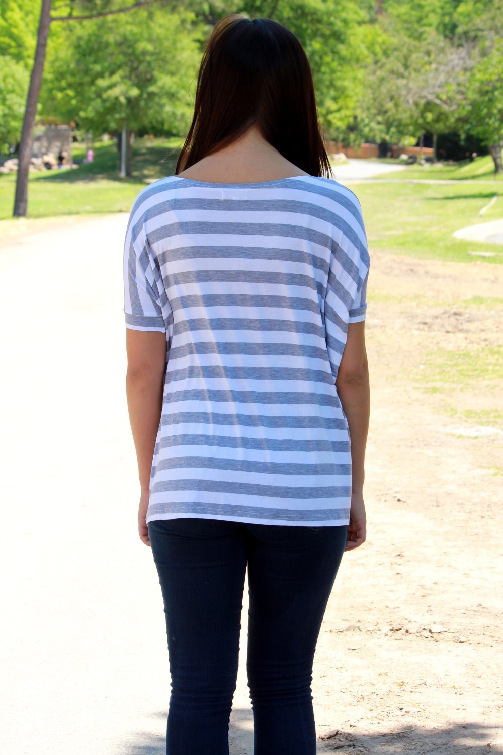 Short Sleeve Thick Stripe Piko Top - Grey/White - Piko Clothing