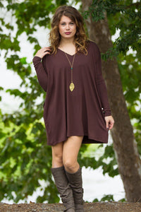 Long Sleeve V-Neck Piko Tunic - Dark Brown - Piko Clothing