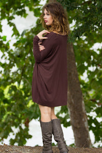 Long Sleeve V-Neck Piko Tunic - Dark Brown - Piko Clothing