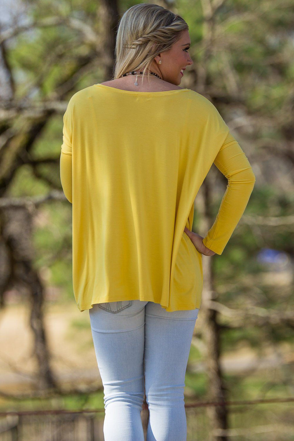 Long Sleeve V-Neck Piko Top - Mustard - Piko Clothing