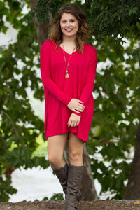 Long Sleeve V-Neck Piko Tunic - Red - Piko Clothing