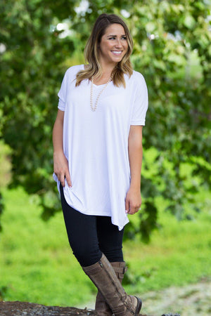 Short Sleeve V-Neck Piko Tunic - White - Piko Clothing