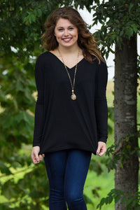 Long Sleeve V-Neck Piko Top - Black - Piko Clothing