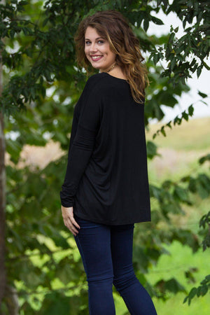 Long Sleeve V-Neck Piko Top - Black - Piko Clothing
