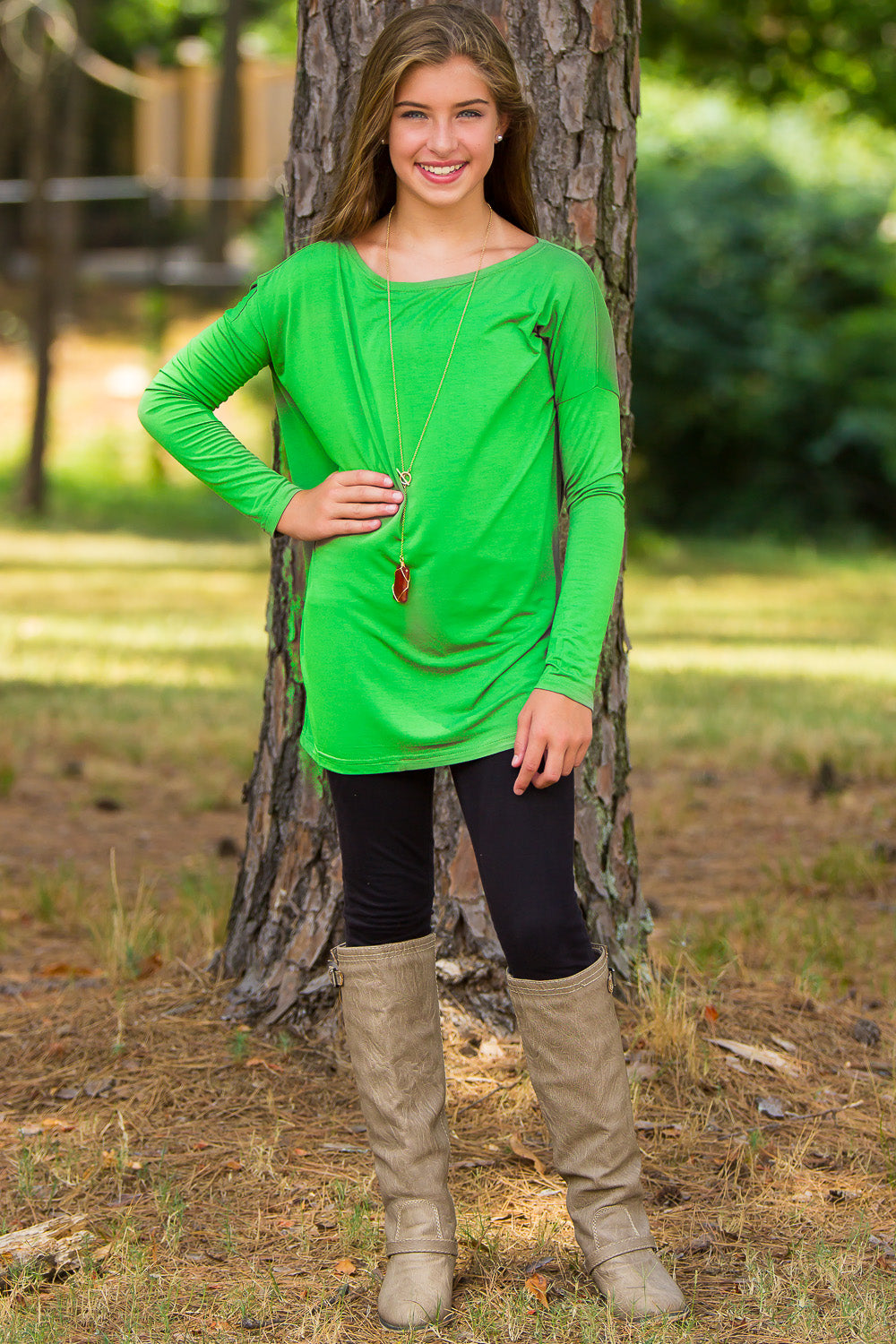 Long Sleeve Kids Piko Top - Green Flash - Piko Clothing
