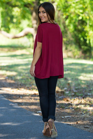 Short Sleeve V-Neck Piko Top - Wine - Piko Clothing