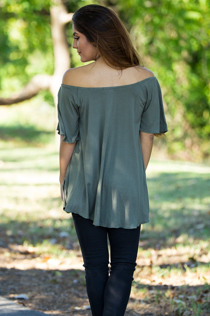 Off The Shoulder Short Sleeve Piko Top - Army - Piko Clothing
