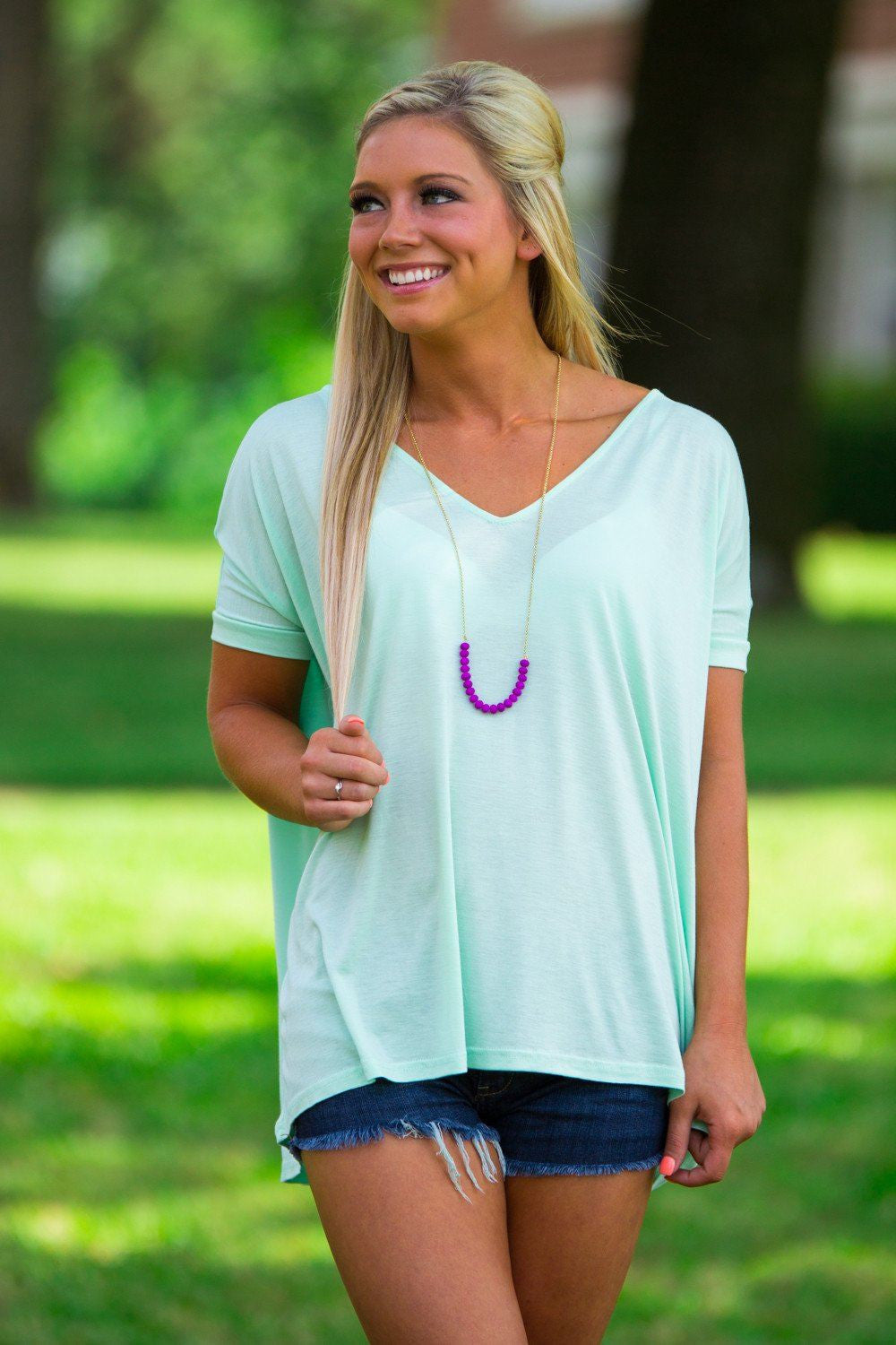 Short Sleeve V-Neck Piko Top - Mint - Piko Clothing