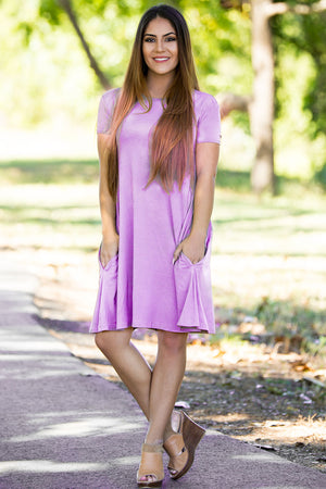 Piko Short Sleeve Swing Dress - Lilac - Piko Clothing