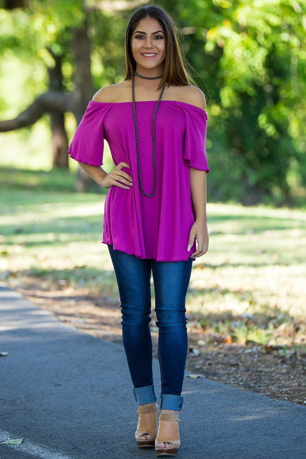 Off The Shoulder Short Sleeve Piko Top - Orchid - Piko Clothing