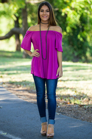 Off The Shoulder Short Sleeve Piko Top - Orchid - Piko Clothing