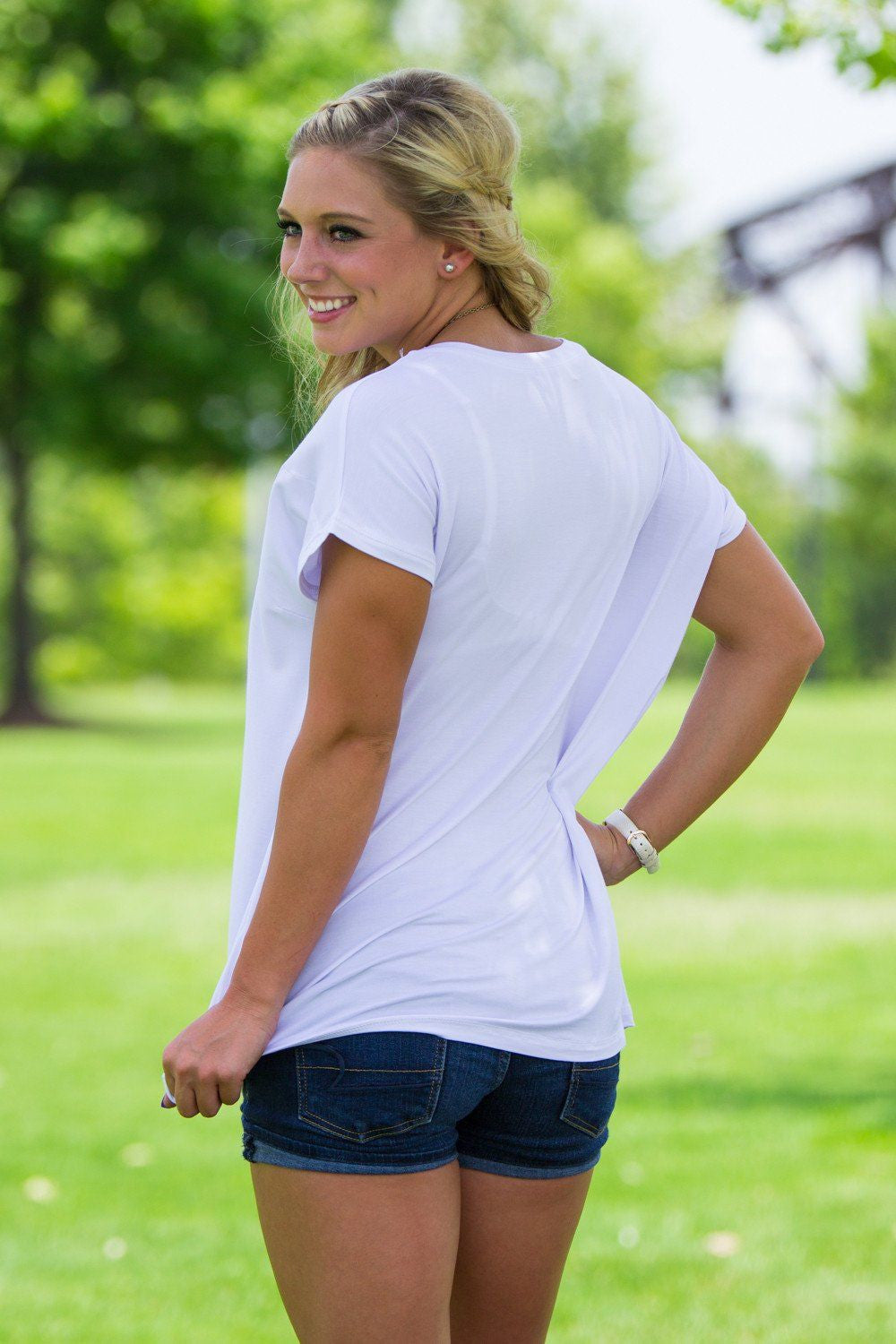 Short Sleeve Rolled Sleeve Piko Top - White - Piko Clothing