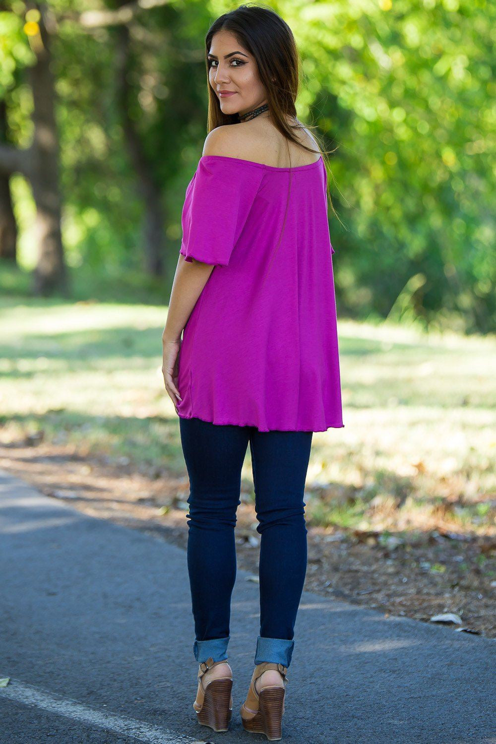 Off The Shoulder Short Sleeve Piko Top - Orchid - Piko Clothing